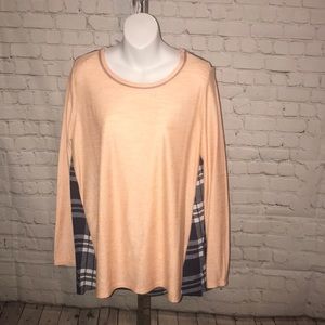 Long sleeve peach and plaid top